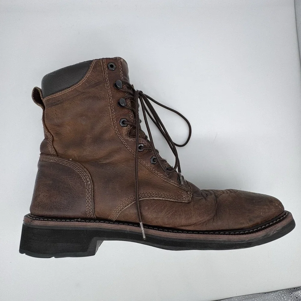 Justin Mens Steel Toe Work‎ Boot Size 13D Brown Stampede Square Leather WK682